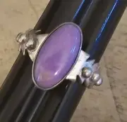 Vintage Native American Steeling Silver Charoite Ring Navajo Sz 6.75