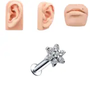 16G Titanium Internally Threaded Floral CZ Tragus Labret Lip Ear Helix Stud