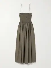 [Matteau] Matteau - Shirred Organic Cotton Midi Dress - Gray green - 4 4 Green