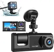 3 Channel Dash Cam Front and Rear Inside, 1080P Dash Camera for Cars, Dashcam Three Way Triple Car Camera with Night Vision, Loop Recording, G-Sensor, 24 Hours Recording