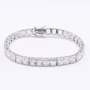 Channel Set 6mm Square Princess Cut Tennis Bracelet Real Sterling Silver 925 7"