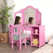 Costway 2-in-1 Kids Vanity Table and Chair Set with Removable Mirror-Pink