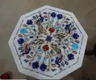 12" white marble table top center peacock inlay lapis antique home decor c11