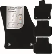 MAT10 Velour Car Floor Mats for VW Tiguan 2 (from 04/2016, Type AD1) | 4-Piece Car Mat Set | Durable OEM Quality, Made in Germany, Black