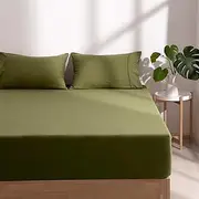 Dreamaker Single Fitted Combo Microfiber Sheet Set, Ultra Soft Plush Pre Washed Microfibre Bedding, Extra Deep 40cm Fitted Sheet & 1 Pillowcase, 2 Pieces, Olive, Single Bed
