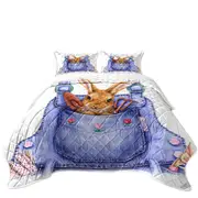 Cute Animal Art Bunny Overall Pocket Coverlet