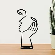 KOLYMAX Creative Abstract Decor The Thinker Statue Face & Hand Statues and Sculptures，Metal Hand Crafted Meditation Abstract Modern Sculptures Office Desk Decor Keep Silence Figurine