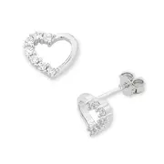 Bevilles Children's Sterling Silver Open Heart Cubic Zirconia Earrings Stud