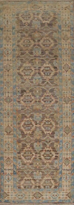 Brown Wool Hand-knotted Oushak Indian 10 ft Runner Rug Hallway Carpet 3x10