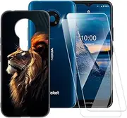 ESACMOT Lion Pattern Case Compatible with Nokia C5 Endi + [2 Pack] Screen Protector Tempered Glass, Shockproof Case Cover for Nokia C5 Endi (6.52 inch)