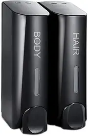 AUMIO Chamber Soap Dispenser Duo Shower Gel Shampoo Conditioner with 2x350ml Refillable Bottles ABS Wall Mount Black