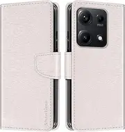 Striped PU Leather Wallet Phone Case Compatible with Xiaomi Redmi Note 14S 4G, Slim Magnetic Flip Cover with Card Slots and Stand Function (White)