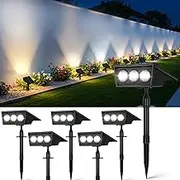 OUTON Solar Spot Lights Outdoor, 3 Color Temperatures IP65 Waterproof with Dusk-to-Dawn Auto On/Off, 12H Runtime Solar Powered Garden Lighting for Outside Yard Pathway Driveway, 6 Pack