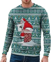 POCHY Printing Santa Sweatshirts for Men, Warm Sweaters with Long Sleeves, Women's Novelty Sweaters for Home, Shopping, Walking, Party, Gathering Blue