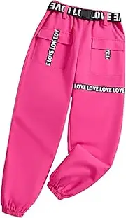 [Hilinker] Girls Cargo Pants Hip Hop Dance Pants Graphic Elastic Waist Jogger Pants with Pockets