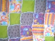 Rag quilt crate pet mat Cat and mouse purple gray green 30" x 36"