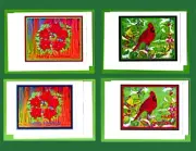 4 NOTE CARDS-5x7"-Cardinal/Poinsettia for Christmas &Holidays! Artwork by Seller