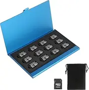 12-Card Micro SD Card Carrying Case, Dust and Shock Resistant Micro SD Card Case, Compact MicroSDHC/MicroSDXC/Micro SD Card Storage Case, Card Type Micro SD Card Organizer (Blue)