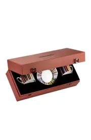 Missoni Home Tableware Tea Cup & Saucer STRIPES Set of 2 in Luxury Box Jenkins 156 diam. 3.3", H 2.3", cap. 7.5 oz, Saucer diam. 6" in Multicolor at