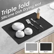 Silicone Dish Drainer Mat Dish Drying Mat With Cleaning Brush Foldable flRtk