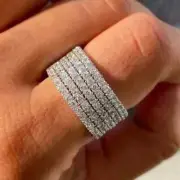5 Ct Round Moissanite Men's Half Eternity Wedding Band Ring 925 Sterling Silver