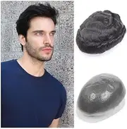 Mens Wig Hair Men's Capillary Prothesis 0.08mm V Looped Full PU Base Toupee Natural Black Human Hair Male Hair System Mens Toupee