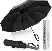 [QWB] Umbrella with Novelty Carabiner Handle, Travel Umbrellas for Rain Windproof Compact, Small Folding Umbrella for Travel, Automatic Open Close, 10 Ribs, Portable Umbrella for Men and Women