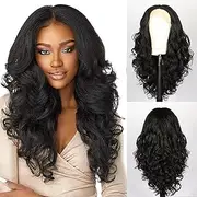 Women's Wig Long Curly Natural Black Lace Front Glueless Wig Wavy Realistic Synthetic Heat Resistant for Daily Use, Cosplay and Parties