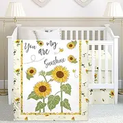 Mixweer 3 Pcs Sunflower Butterfly Theme Crib Bedding Set for Boy Baby Nursery Mini Crib Bedding Set Comforter Sets Yellow Gender Neutral Standard Size Crib Fitted Sheet Comforter Crib Skirt for Girl
