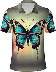 [DRTGEDS] Hand Drawn Color Butterfly 2 Men's Polo Shirt Performance Short Sleeve Golf Shirt for Casual Wear, Leisure Outings, Black, Large