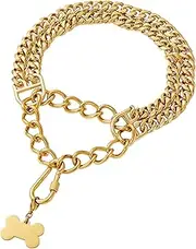 W/W Lifetime Gold Dog Chain Collar Walking Metal Chain Collar with Design Secure Buckle,18K Cuban Link Strong Heavy Duty Chew Proof for Medium Dogs American Pitbull German Shepherd(30MM, 12")
