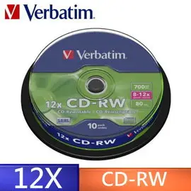 VERBATIM 威寶 光碟燒錄片 SERL CD-RW 4X-12X 700MB 10P布丁桶