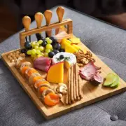 Cheese Board and Knife Set, Baking Board Set and Cheese Plate with Utensil Rack