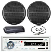 Black Marine 6.5" 4 90W Speakers, Pyle Bluetooth USB AUX Radio, Cover, Antenna