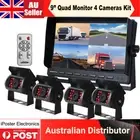 iPoster 9" Quad Monitor Speaker 4x 4 PIN CCD Rear View Reversing Camera Truck RV