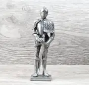 Medieval Knight Armor Miniature 4" Figure Art Soldier Statue Holding Long Sword