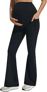[JOYSPELS] Smooth Feeling Flare Maternity Leggings Over The Belly with Pockets Soft Bootcut Pregnancy Yoga Pants