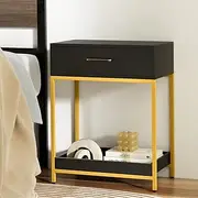 Artiss Bedside Table with Drawers High Gloss Nightstand, Bedroom Living Room Home Furniture, Bed End Side Storage Cabinet Space Saving Organizer Unit Black