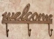 "WECOME" HOOK RUSTIC DISTRESSED BROWN IRON WALL HANGER HOOK 12 1/2" W