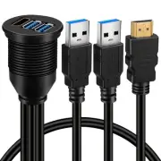 Dual USB 3.0 & HDMI Male to Female Car USB Flush Mount Extension Cable USB 3....