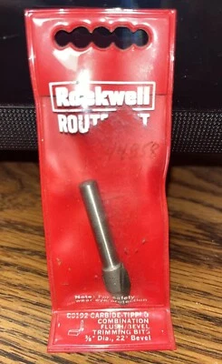 ROCKWELL ROUTER BIT #80192 carbide tipped flush/bevel trimming bit 22° Bevel