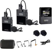 Comica BoomX-D D2 Wireless Lavalier Microphone System,2.4G Digital 1-Trigger-2 Wireless Microphone OLED Display Transmitter & Receiver with Lapel Clip Mics for DSLR Camera