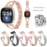 Bling Rhinestone Stainless Steel Metal Watch Band Strap For Fitbit Versa 3/Sense