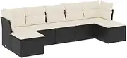 vidaxl Modular 7-Piece Garden Sofa Set - Black Poly Rattan with Washable Cushions/Storage for Patio/Deck