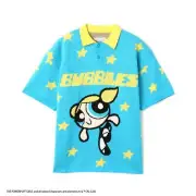 The Powerpuff Girls X atmos pink Jacquard Knit Polo Shirt BLUE Japan NEW