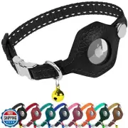 BUDKAS Leather AirTag Cat Collar with Metal Buckle - Reflective Non Breakaway