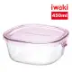 【iwaki】日本耐熱玻璃方形微波保鮮盒450ml-粉