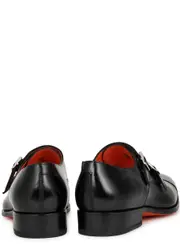 Santoni Glossed Leather Monk-strap Shoes - Black - 8 8