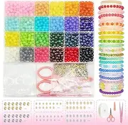 NEWMIAO 1650pcs 6mm Glass Beads for Bracelets, 24 Colors Round Glass Beads Kit for DIY Crafts, Crystal Beads Jewelry Making Kit for Friendship Bracelet for Adults Girls Craft Gifts