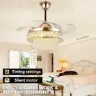42 " GOLD LED Crystal Chandelier Ceiling Invisible Fan Light 3-Speeds 3-Colors